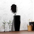 One piece pedestal wash basin with tap hole, glossy black ceramic basin top view showing round bowl depth