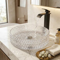 InArt transparent glass wash basin with diamond-cut square design, close-up of glossy rim detail
