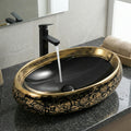 InArt ceramic table top wash basin design, rectangular black gold counter top basin front view