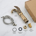 Top view of swan neck basin swan neck tap in antique brass, single lever basin tap for hot and cold water