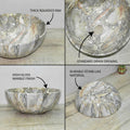 InArt round table top wash basin design for bathroom, green marble glossy ceramic basin side angle