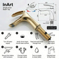 InArt basin mixer tap installed on wash basin, gold tap for modern bathroom interior