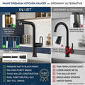 Pull out sink tap with 360 degree swivel gooseneck spout, modern black tap for kitchen sink top view