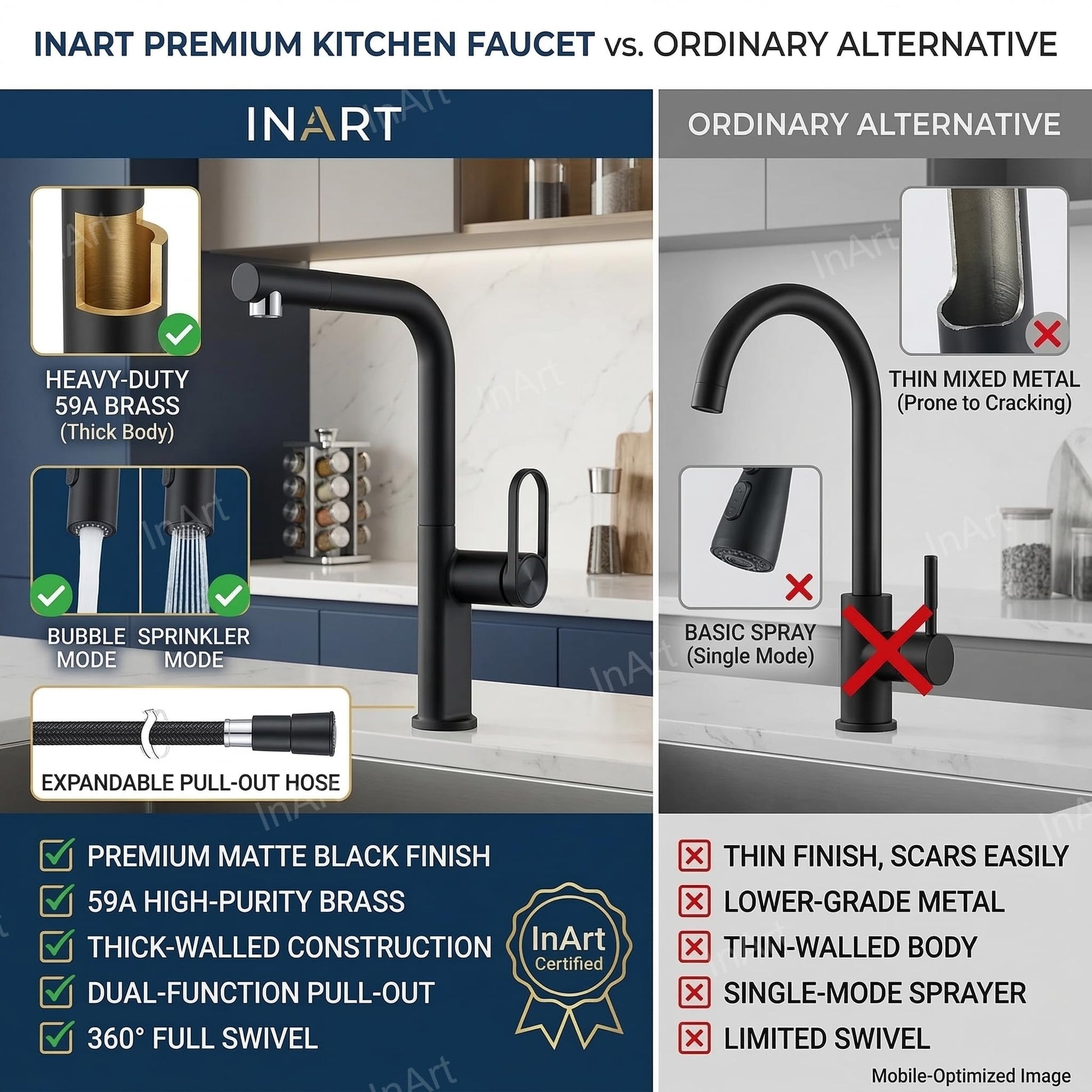 Pull out sink tap with 360 degree swivel gooseneck spout, modern black tap for kitchen sink top view