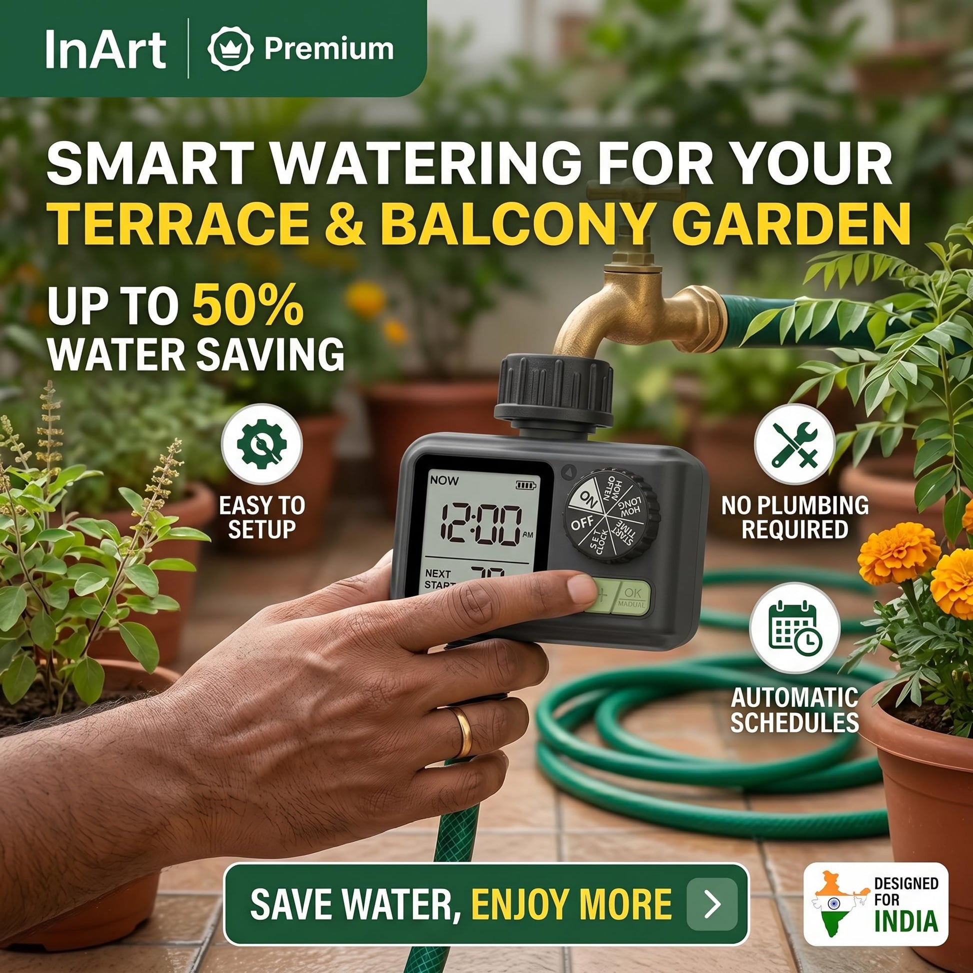 Battery operated automatic tap timer for drip irrigation and plants