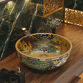 InArt designer bathroom sink in ceramic, close-up of hand-painted Moroccan pattern and glossy finish
