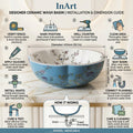 Table top wash basin price in India option, durable easy-clean blue ceramic round basin for home washroom