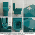 Western toilet single piece in green finish, rectangular commode side angle showing compact floor mounted profile