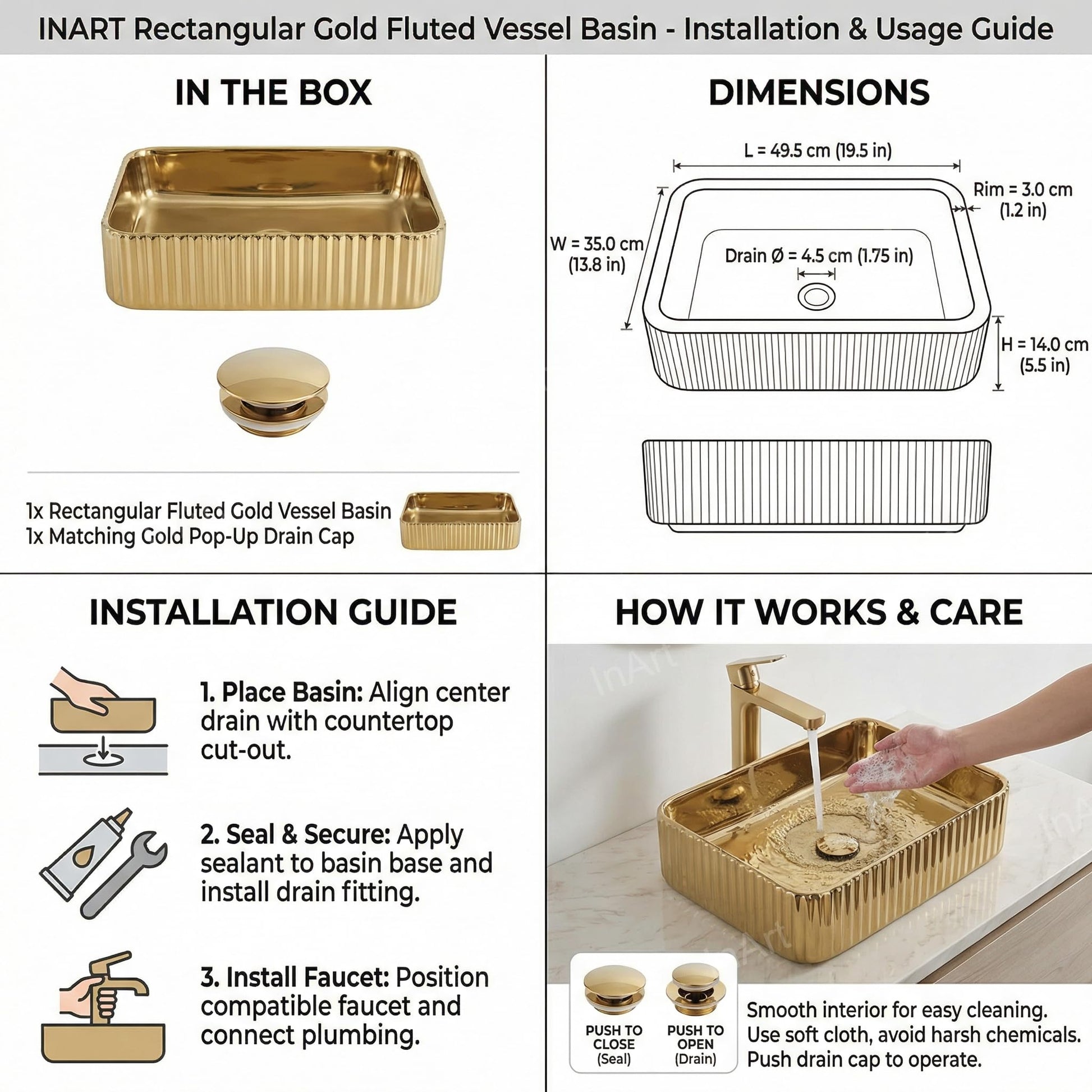 Modern bathroom interior with table with wash basin, InArt rose gold ceramic rectangular table top basin