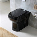 InArt single piece western toilet in black ceramic, square one piece floor mounted water closet with soft close seat