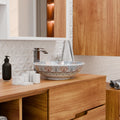 Premium sanitaryware table with wash basin setup, blue Mexican design ceramic basin for modern washroom