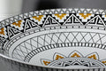 Designer table top wash basin ceramic with yellow Mexican print, premium sanitaryware for washroom