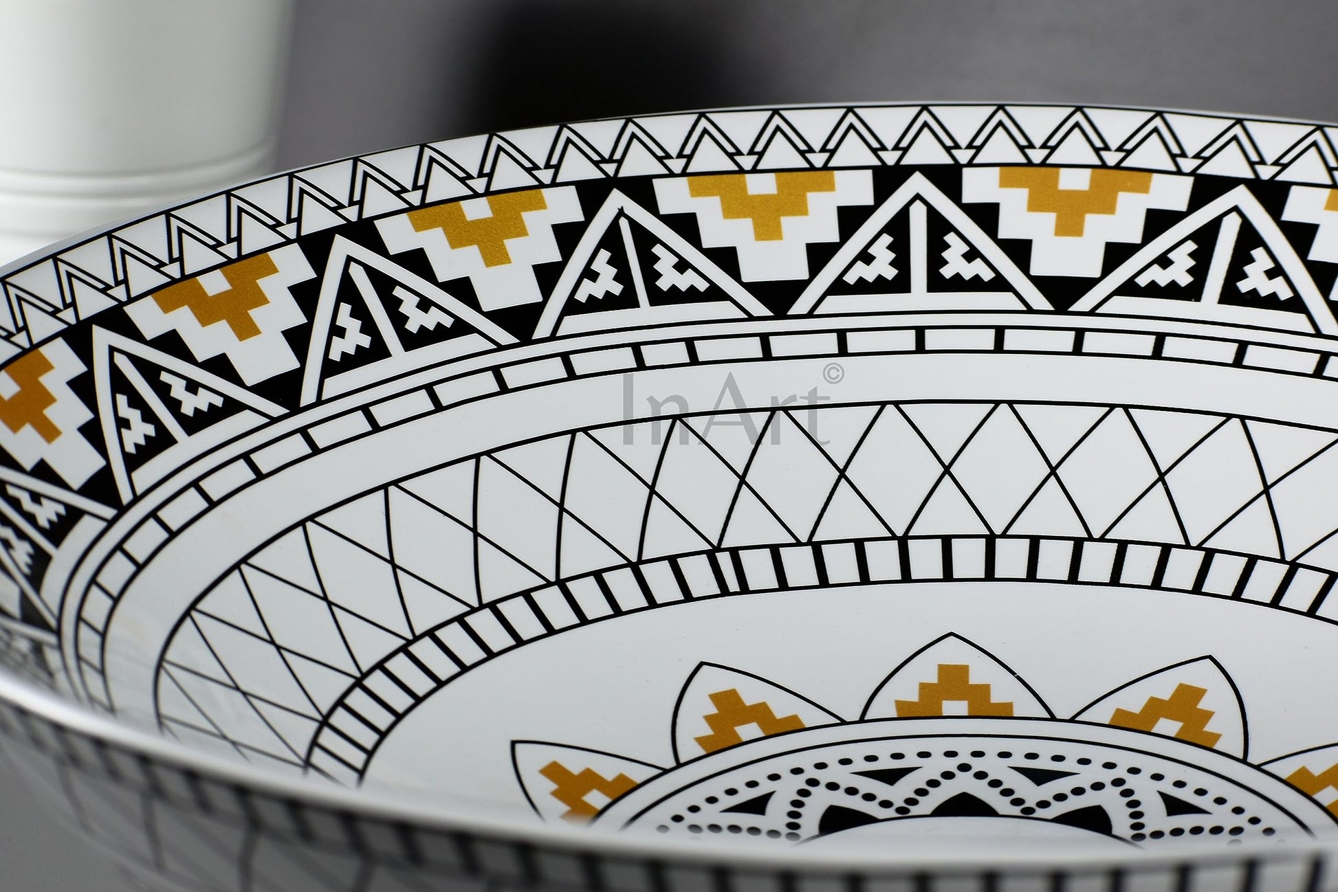 Designer table top wash basin ceramic with yellow Mexican print, premium sanitaryware for washroom