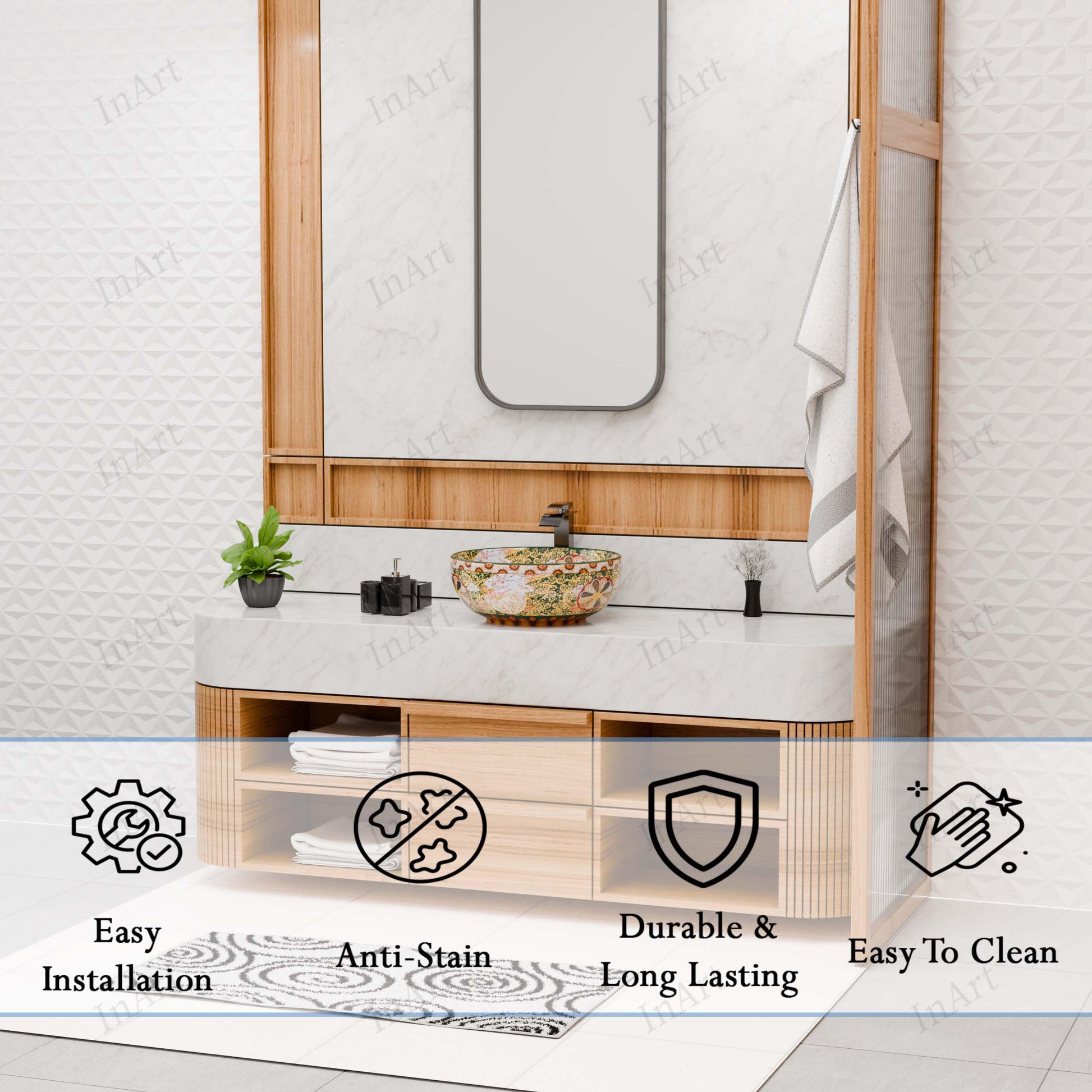 Basin table top design square ceramic wash basin, glossy finish side angle for bathroom counter