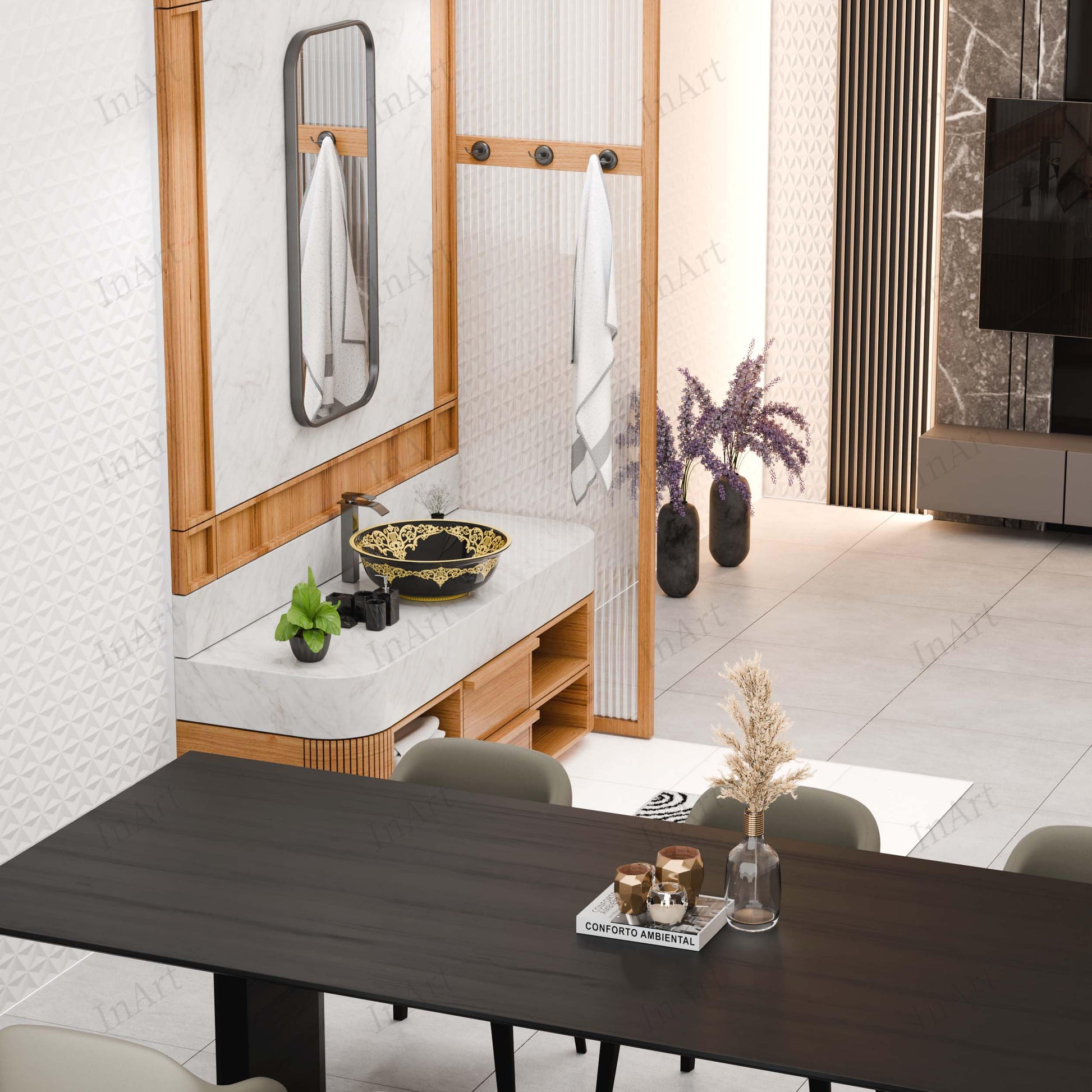 Cool bathroom sinks idea for modern bathroom interior, round ceramic wash basin on countertop