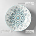 Modern designer table top basin design, light blue glossy ceramic round wash basin angled view