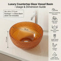 Round glass bathroom sinks for modern bathroom interior, amber glass basin on counter with tap