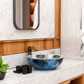 Luxurious bathroom sinks for modern washroom, round table top wash basin in blue floral ceramic finish