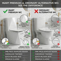 Ceramic one piece toilet commode base and floor mounting detail, easy clean glossy white finish
