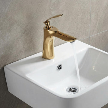InArt washing basin tap in gold finish brass, single lever basin mixer tap for bathroom