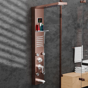 InArt yagatap SS304 rectangular wall mount shower panel with LED rainfall, thermostatic control and shelf