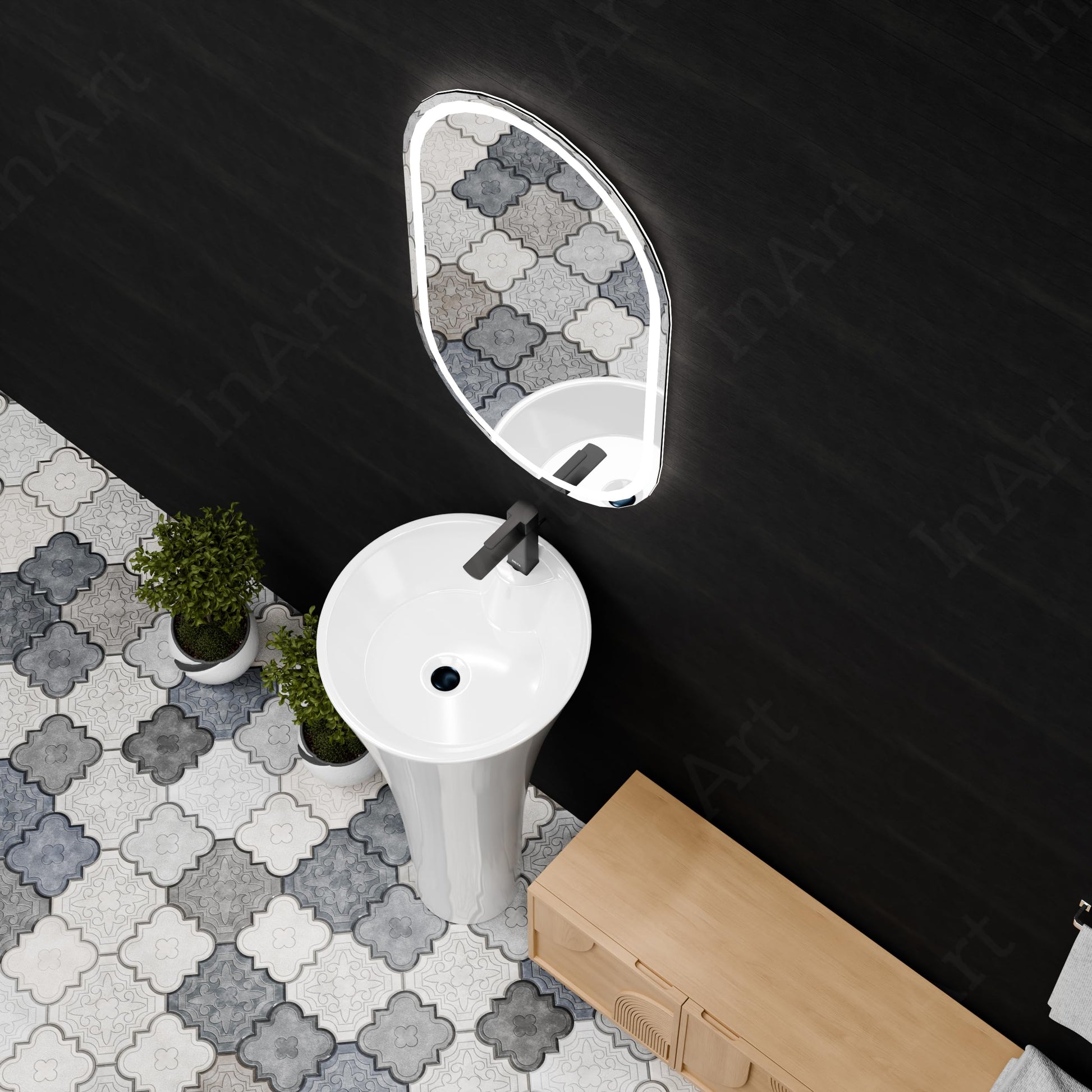 Modern pedestal wash basin for bathroom, compact round single piece design for small washroom spaces