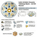 InArt ceramic table top basin, round 42x42x13 cm, Mexican Blue, top view showing wide bowl
