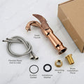 Bathroom interior styling with InArt rose gold swan neck basin tap, tall body wash basin mixer single lever