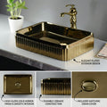 InArt table top wash basin design, rectangular ceramic basin in rose gold, side angle for bathroom decor