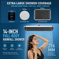 Close-up of easy-clean anti-clog nozzles on rectangular rain shower head