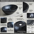 Matte black wash basin in ceramic, stylish rectangular table top basin side angle for modern washroom