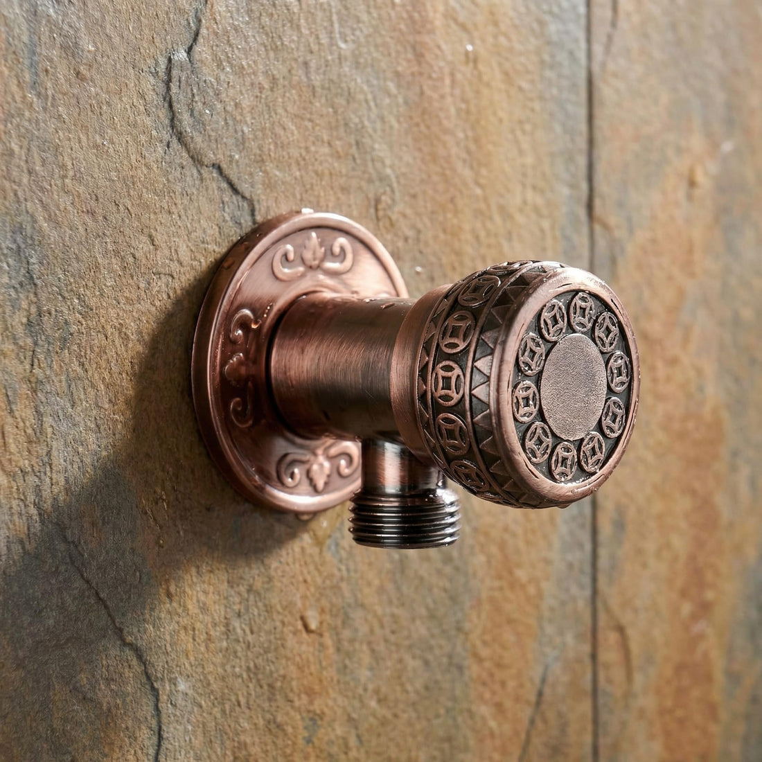 InArt zinc angle valve for wash basin 1 2 inch with wall flange, antique brass finish, front view