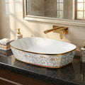 InArt ceramic table top wash basin, oval glossy gold finish, main front view for bathroom counter