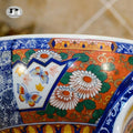 Wash basin design table top showing Mexican print detailing on ceramic surface, premium finish close-up
