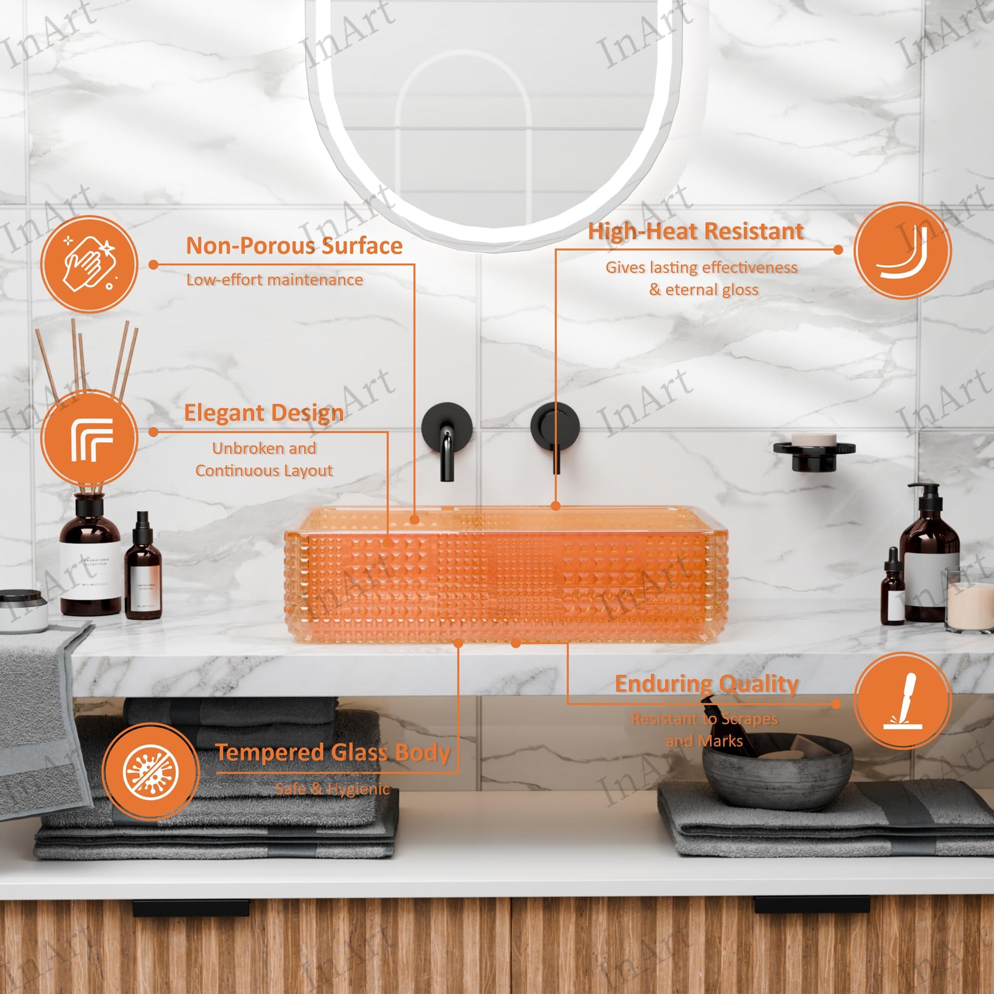 Rectangular wash hand basin, amber color