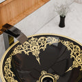Modern contemporary bathroom sinks style round table top wash basin, black gold side angle