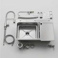InArt handmade kitchen sink 304 with drain set and accessories, top view of rectangular single bowl sink