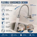 Stainless steel wall kitchen tap with single lever control and flexible neck