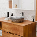 Basin table top design detail, glossy ceramic square wash basin rim and drain view, Mexican style