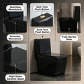 Black western toilet commode in glossy ceramic, side angle one piece water closet with syphonic washdown