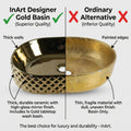 Luxury wash basin for bathroom gold, oval ceramic tabletop basin with glossy finish in premium washroom