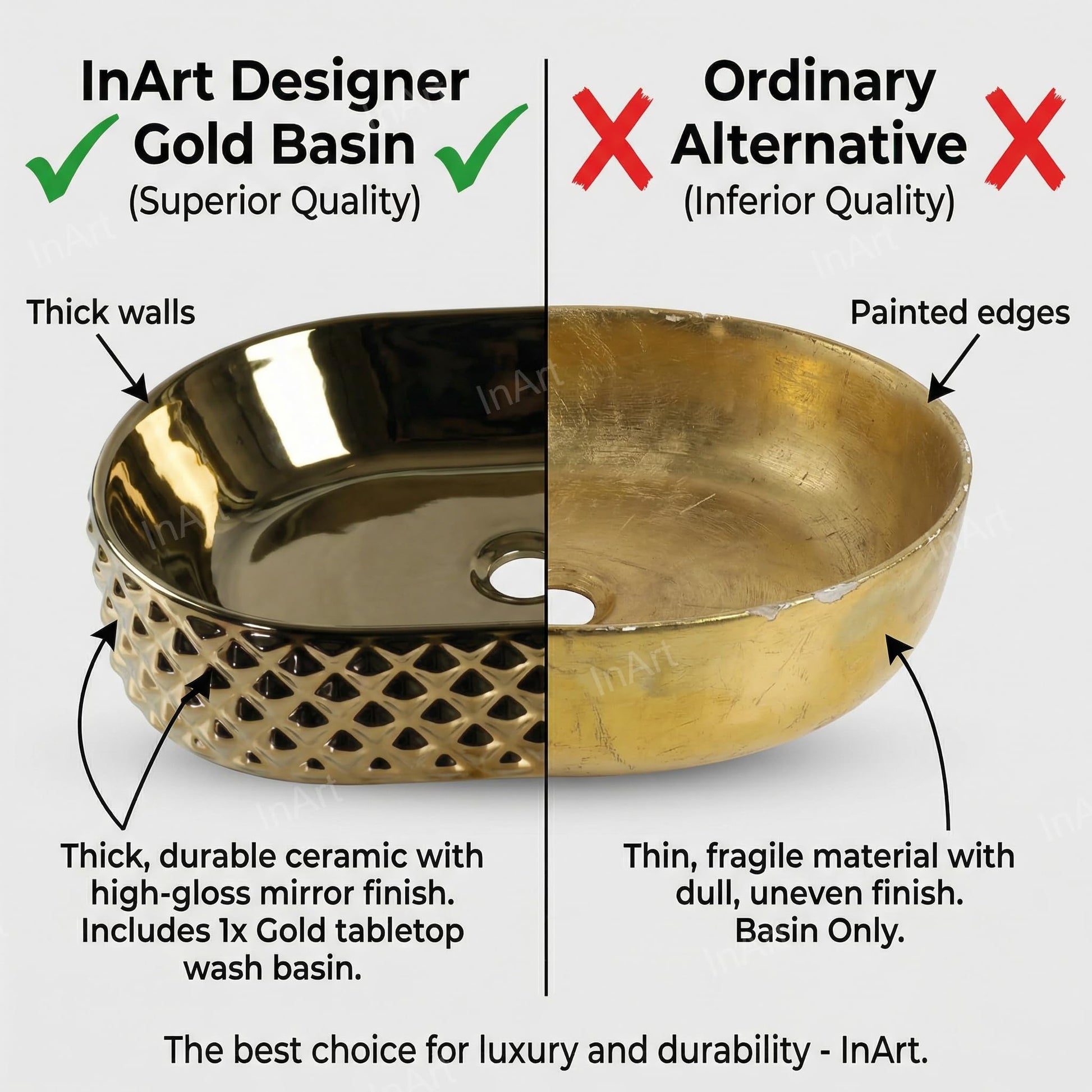Luxury wash basin for bathroom gold, oval ceramic tabletop basin with glossy finish in premium washroom