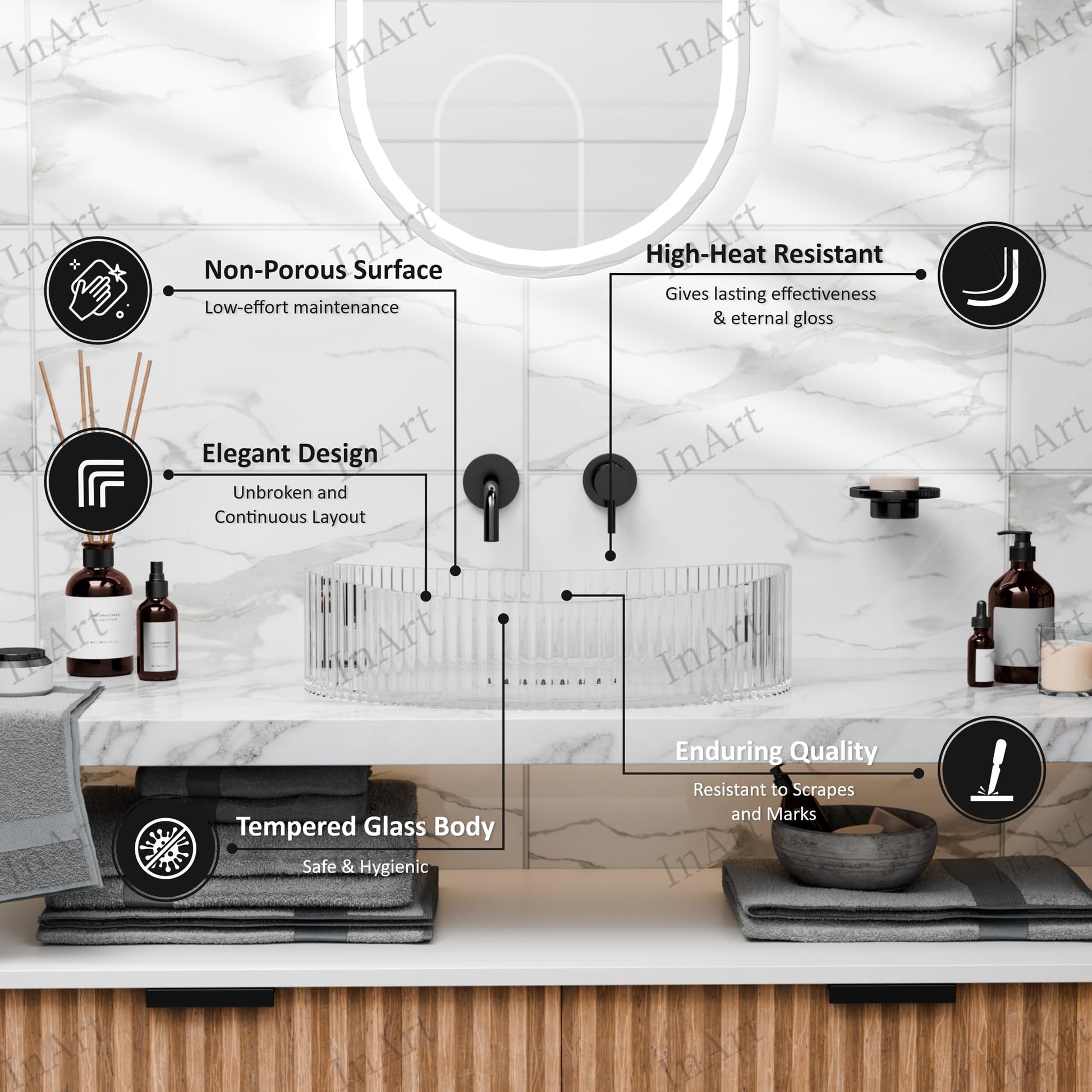 Glass bowl basin, clear glass for wash basin, InArt