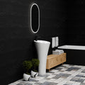 InArt one piece pedestal wash basin with integrated full pedestal, glossy white round basin close-up rim detail