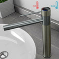 Top view of basin mixer tap in gun grey, brass deck mount tap for wash basin with mixer in modern bathroom
