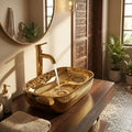 Dining room wash basin area design with gold ceramic table top wash basin, premium sanitaryware for washroom