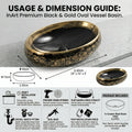 Table top wash basin cabinet design idea, black gold ceramic basin paired with wooden counter and tap
