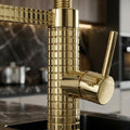 Kitchen sink faucet with pull down sprayer, hot and cold water mixer tap in gold brass for Indian modular kitchen