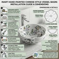 InArt Moroccan style ceramic wash basin for luxurious bathroom sinks, white floral tabletop basin