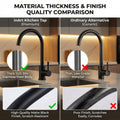 Matte black kitchen sink mixer tap installed on sink, modern Indian kitchen look with swivel spout